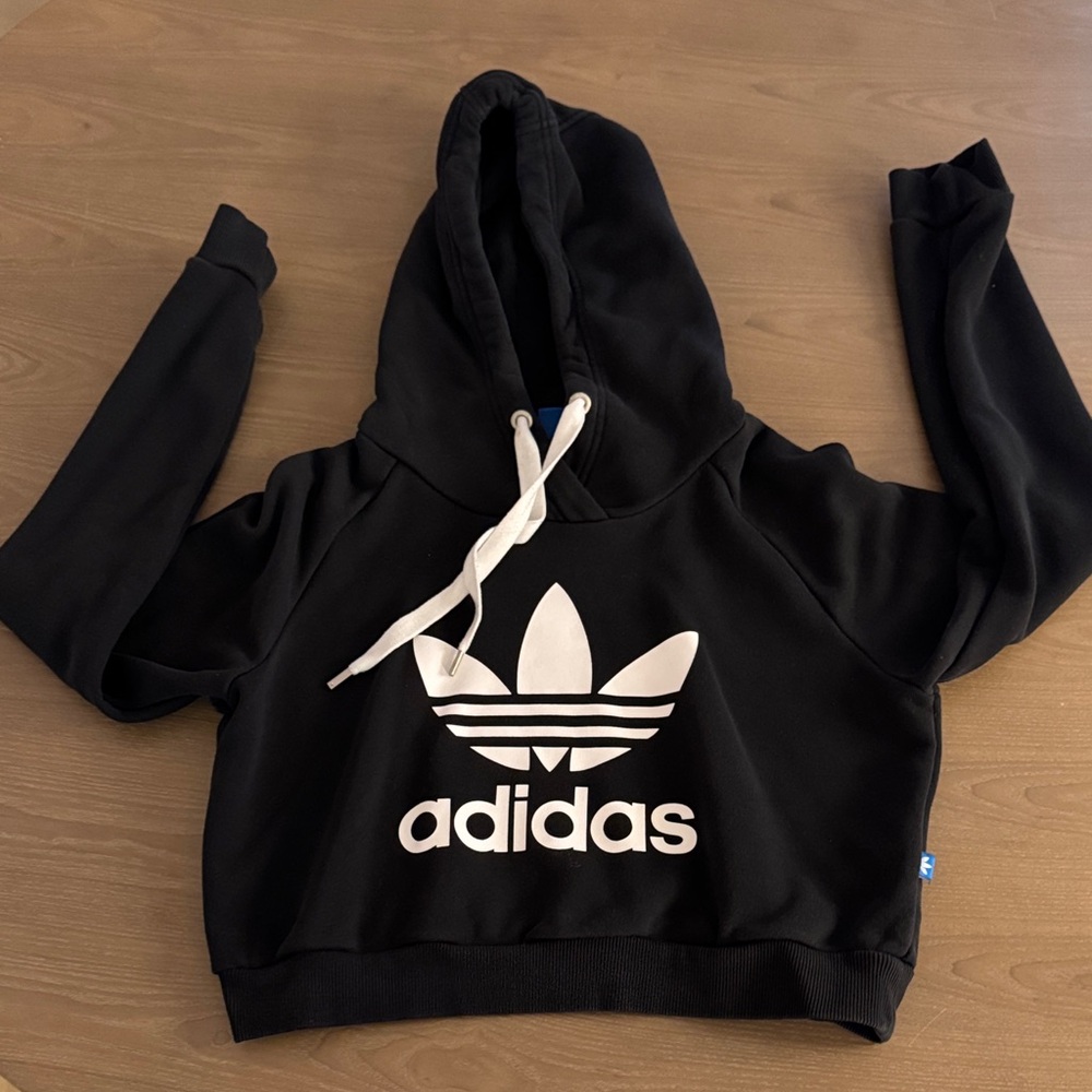 Adidas Women’s Cropped Black and White Hoodie